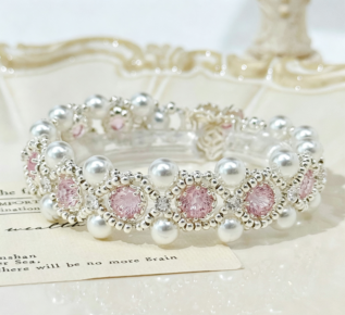 Cherry‑Rain Dream Bracelet DIY Material Kit, Pink Zircon Pearl Bracelet Making Supplies